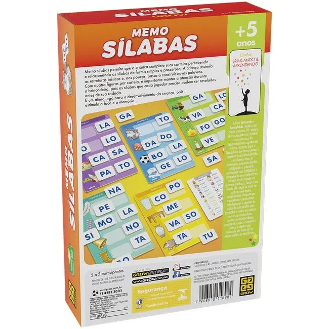 Jogo de Memórias Sílabas Grow