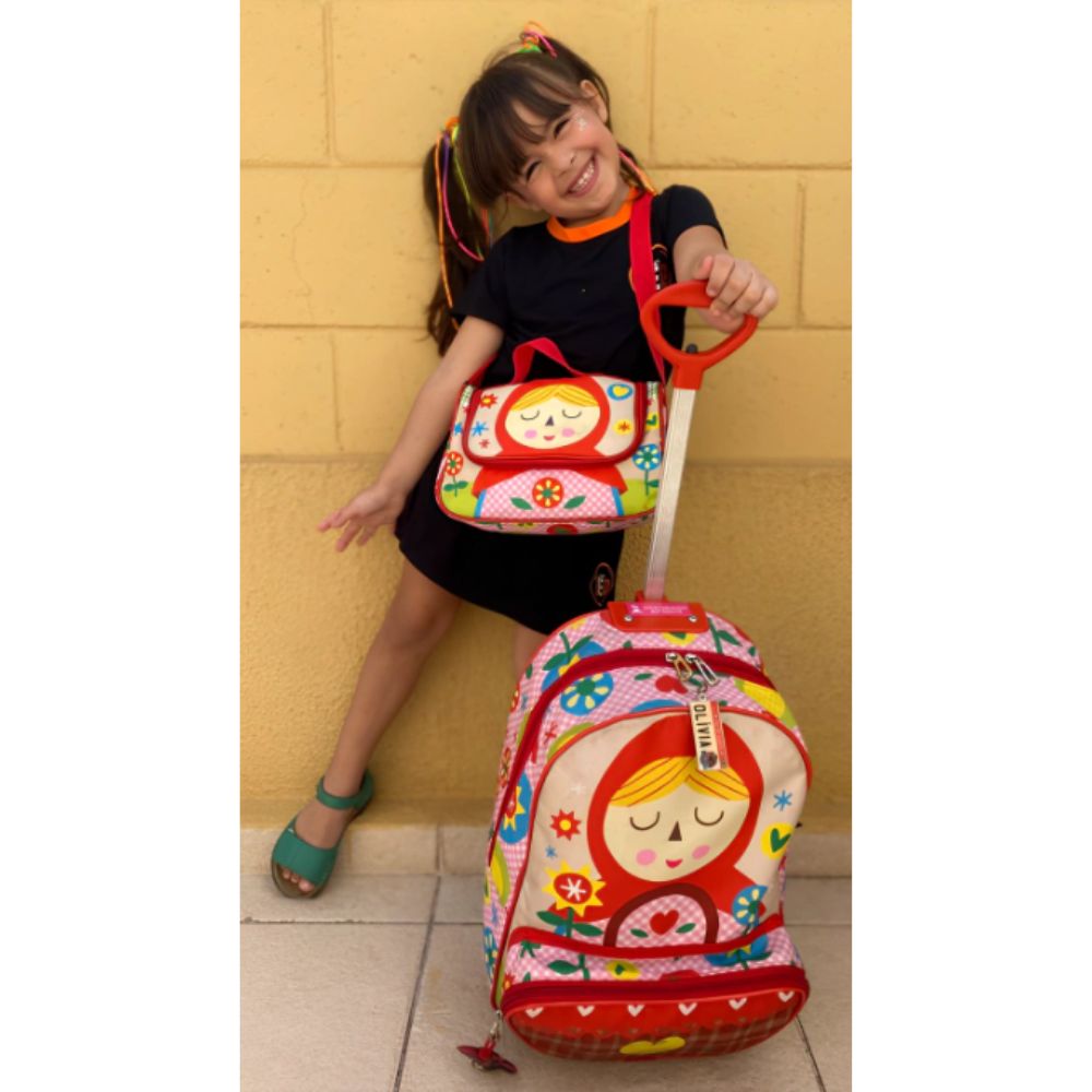 Mochila Escolar Chapéuzinho com Rodinhas