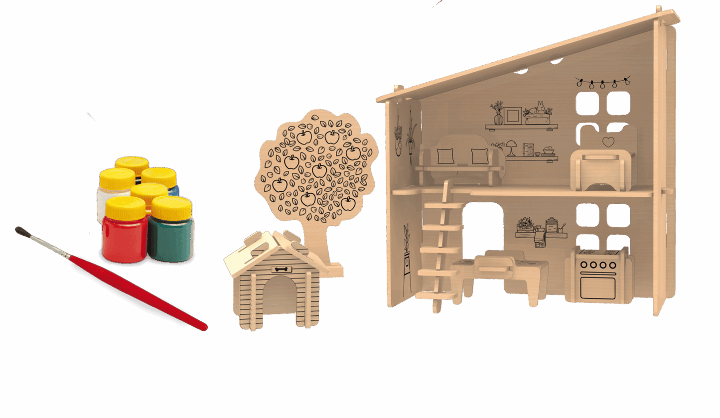 Playset Casinha 3D para Pintura 38 Peças