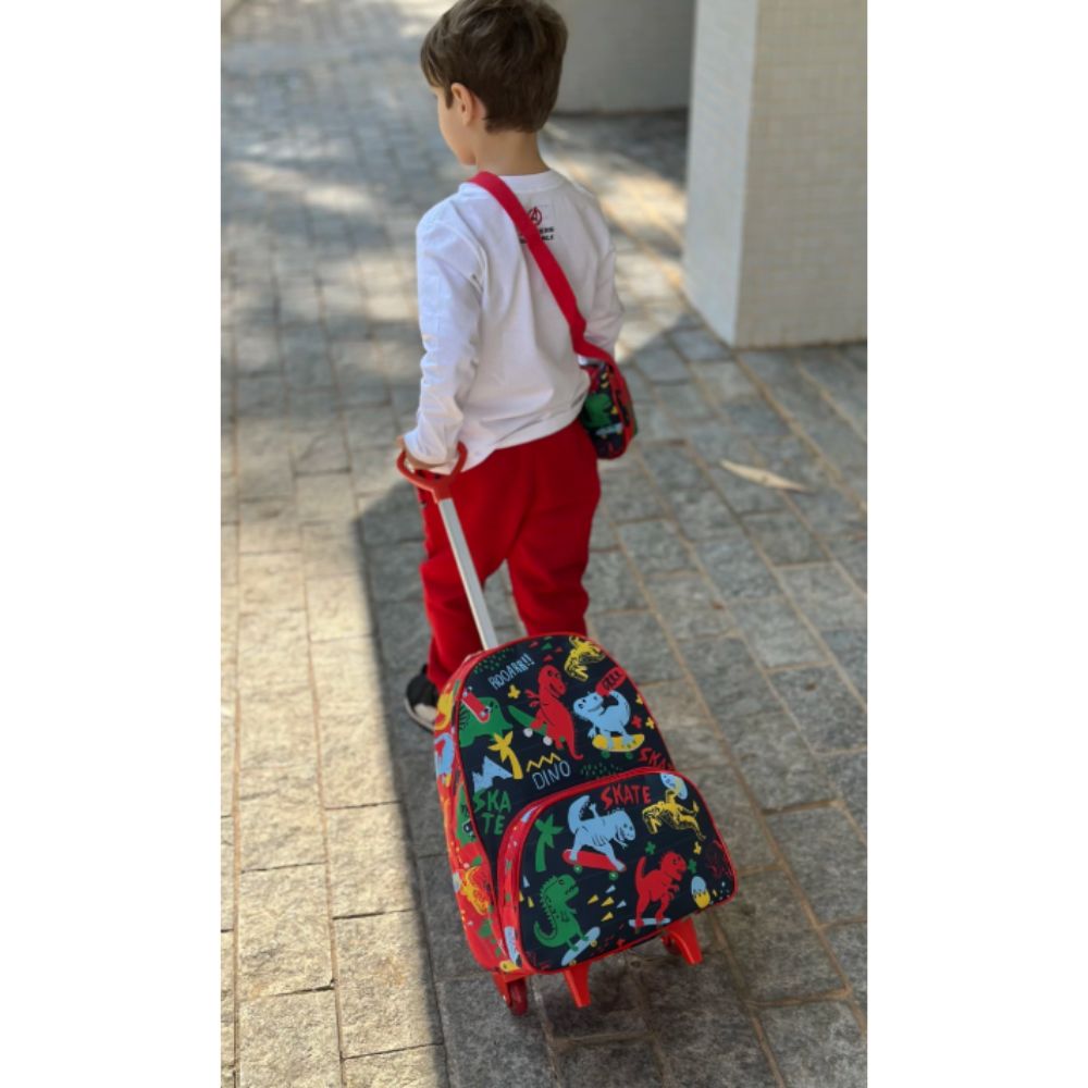 Mochila Escolar Dino Skate com Rodinhas