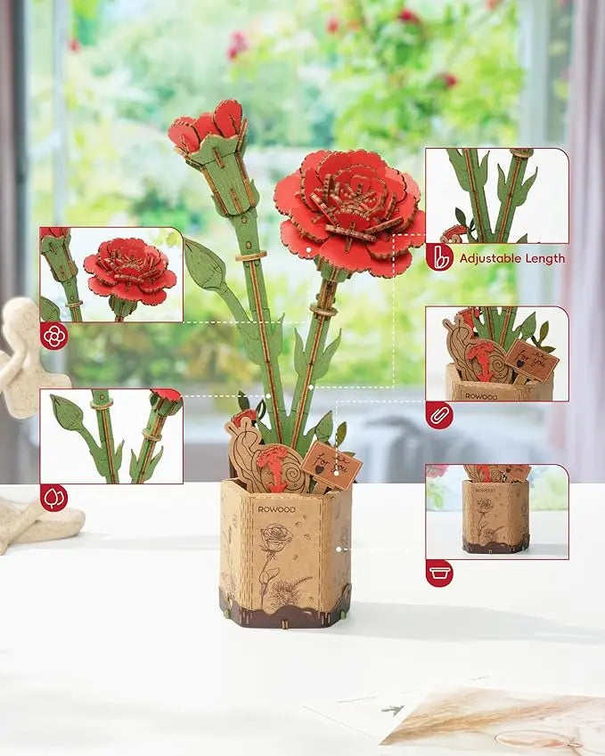 Quebra-cabeça 3D Flor Cravo Vermelho