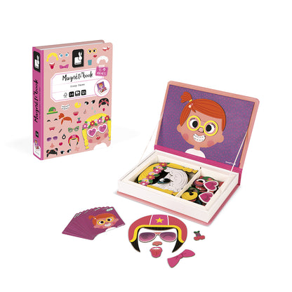 Livro Magnético Crazy Faces Meninas 65 peças Janod