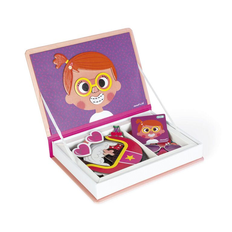 Livro Magnético Crazy Faces Meninas 65 peças Janod