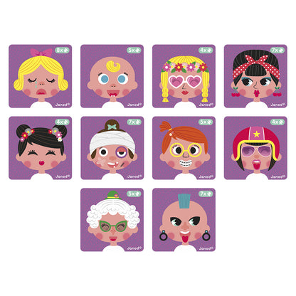 Livro Magnético Crazy Faces Meninas 65 peças Janod