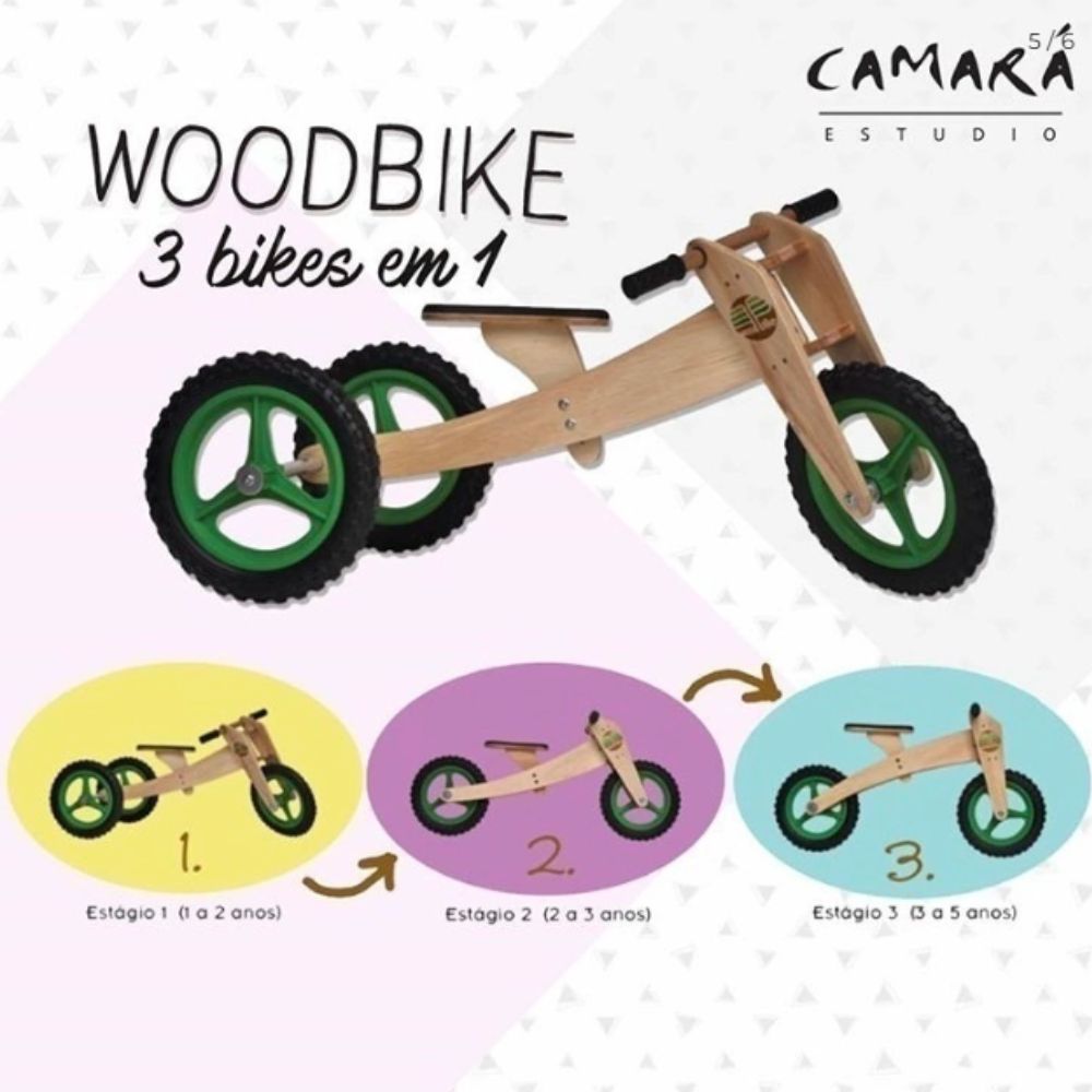 WoodBike 3 em 1 - Roda Vermelha