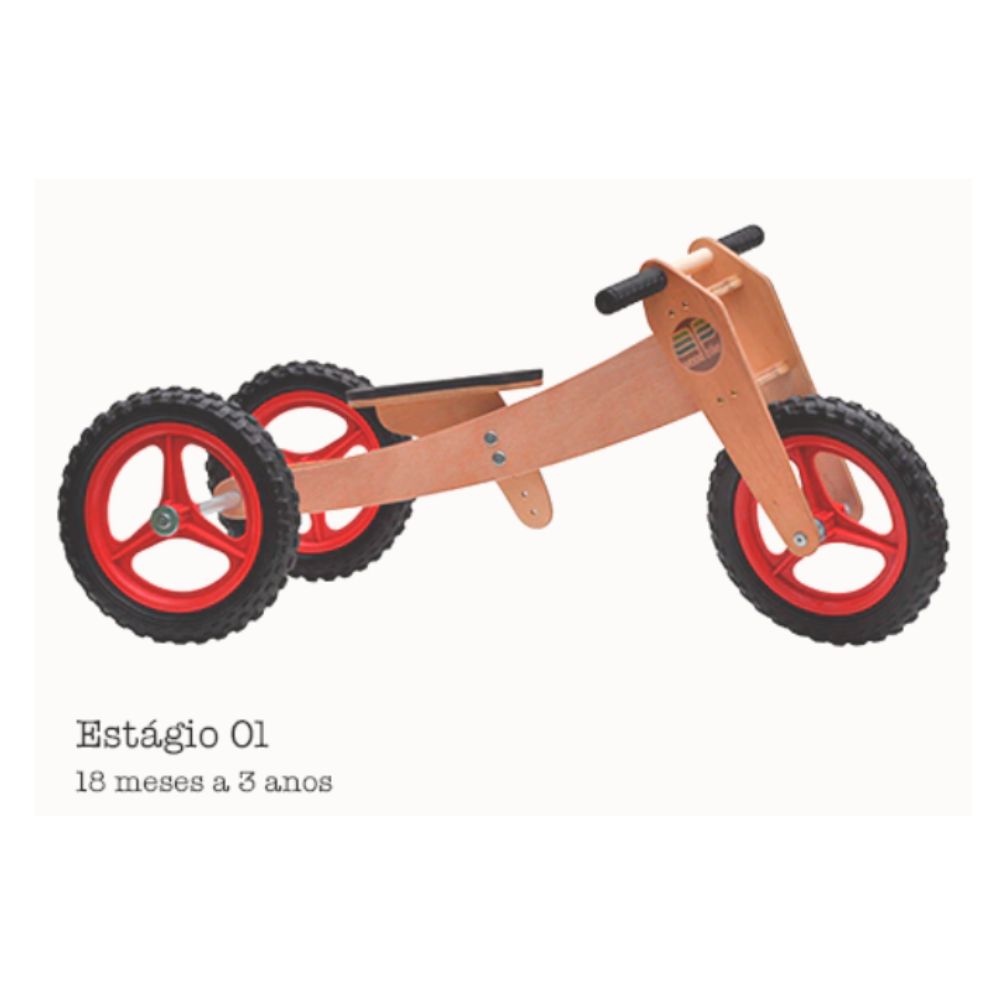 WoodBike 3 em 1 - Roda Vermelha