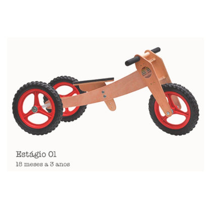 WoodBike 3 em 1 - Roda Vermelha