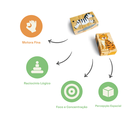 Quebra-Cabeças 12 Cubos Baby Animais da Selva